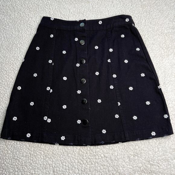 Mi Ami Floral Black Denim Button Up Skirt XS - Picture 1 of 7